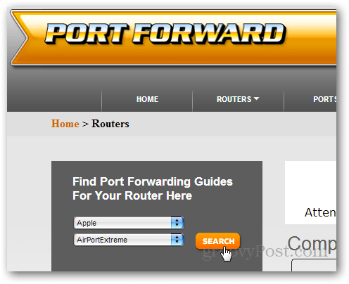 trouver un guide de routeur sur portforward.com