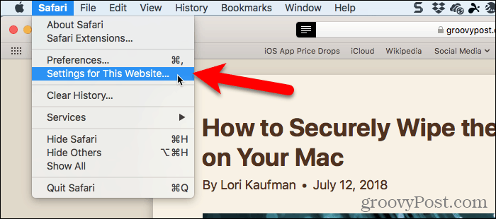 Sélectionnez les paramètres de ce site Web dans Safari pour Mac
