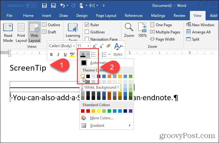 Modifier la couleur du chiffre de fin dans Word