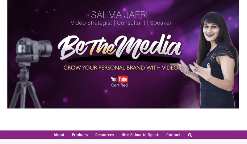 Capture d'écran du site Web de Salma Jafri indiquant qu'elle est la marque médiatique