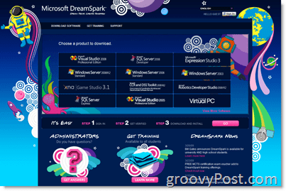 Page d'accueil de Microsoft DreamSpark - Logiciel gratuit pour les étudiants des collèges et lycées