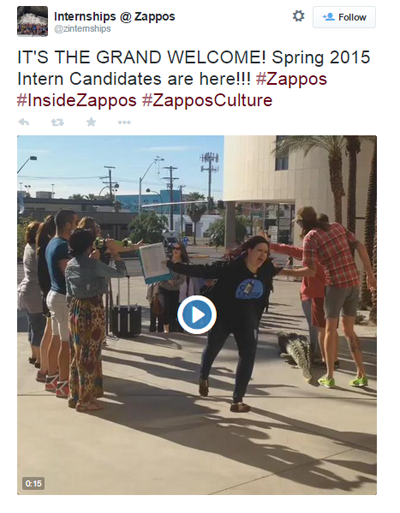 stage zappos bienvenue vidéo tweet