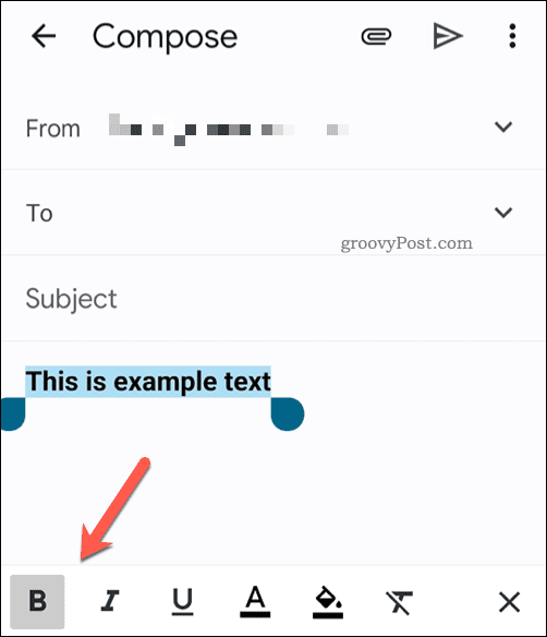 La barre d'outils de mise en forme du texte dans l'application Gmail sur mobile