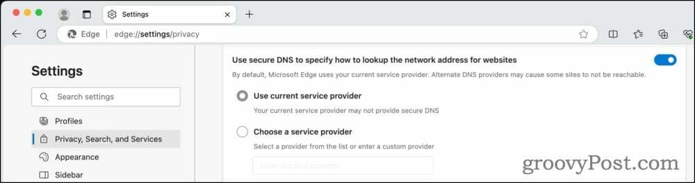 Paramètres DNS cryptés dans Microsoft Edge