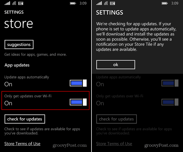 Paramètres de Windows Phone Store