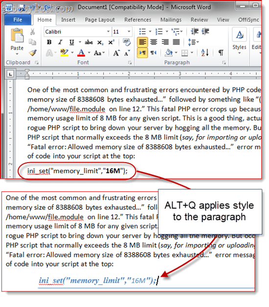 Raccourcis clavier de style personnalisé Word 2010