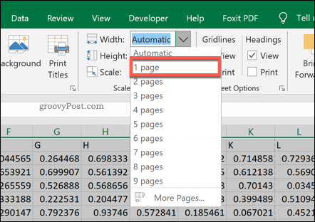 Options d'échelle d'impression de page dans Excel