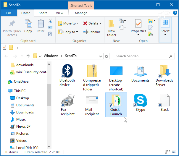 Ajouter la barre de lancement rapide au menu contextuel ‘Envoyer vers’ de Windows 10