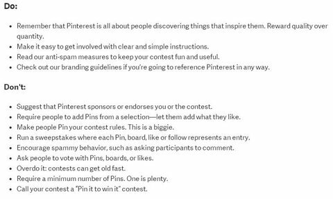 règles du concours pinterest