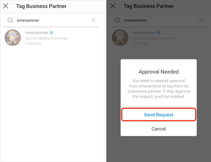 envoyer une demande d'approbation au partenaire commercial sur Instagram