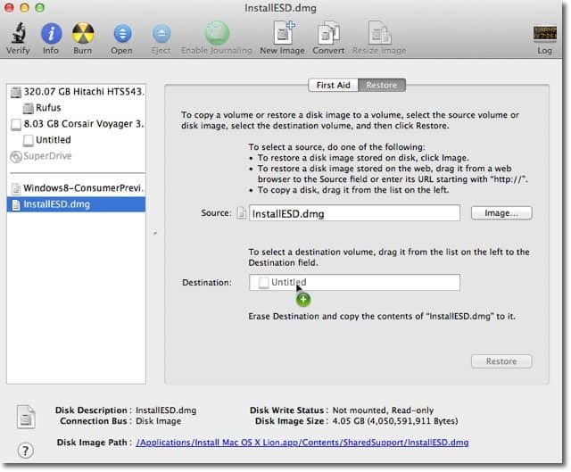Apple OS X Lion: comment créer une image de disque amorçable