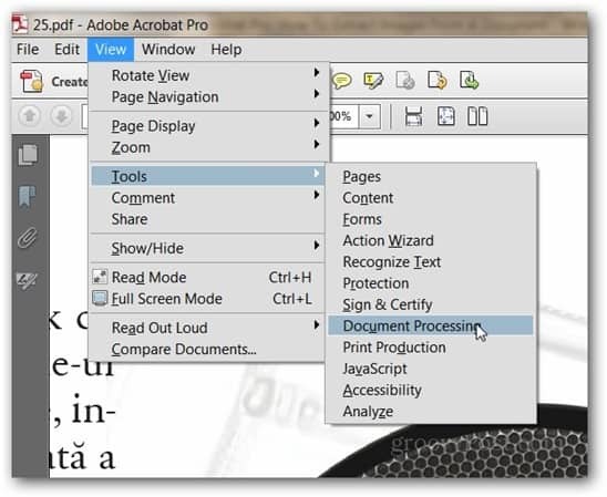 Adobe Acrobat Pro Exporter les images Afficher les outils Traitement des documents