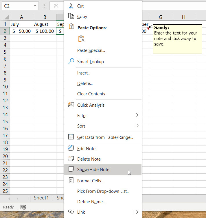 Afficher ou masquer les notes dans Excel