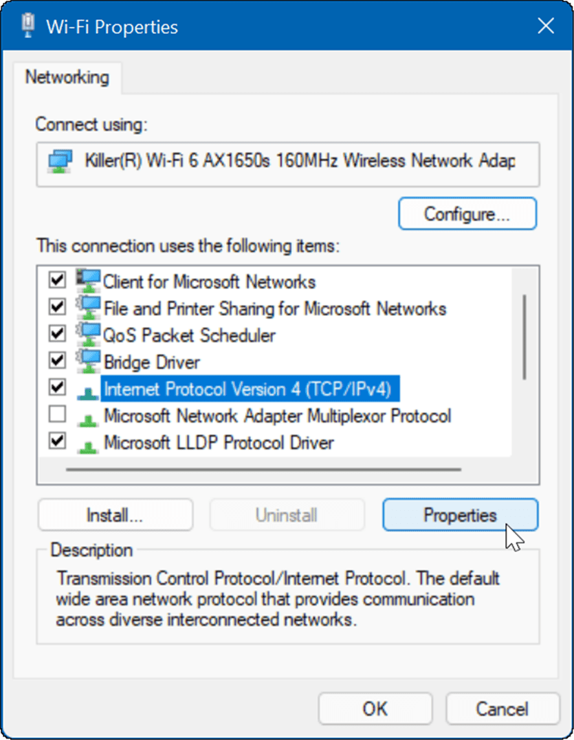Les propriétés Wi-Fi corrigent Internet lent sur Windows 11