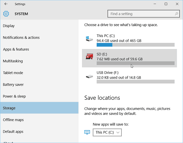 Stockage des paramètres Windows 10