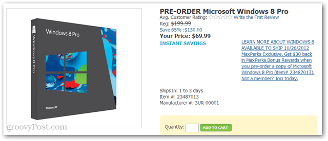 Achetez Windows 8 Pro pour 40 $ d'Amazon (DVD-ROM, 69,99 $ plus 30 $ de crédit Amazon)