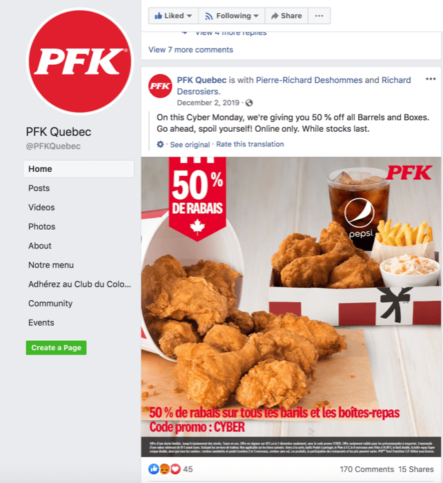Page Facebook de PFK