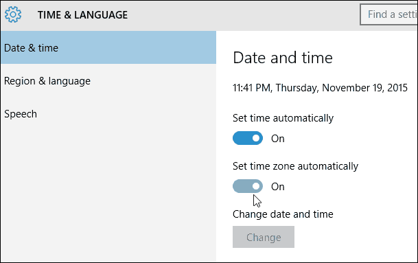 Définir automatiquement le fuseau horaire Windows 10