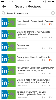 Recettes evernote et linkedin dans ifttt