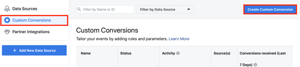 Utilisez l'outil de configuration d'événements Facebook, étape 10, option de menu pour configurer des conversions personnalisées pour votre pixel Facebook 