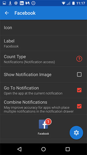 Paramètres de l'application Android Notifier pour chaque réseau social