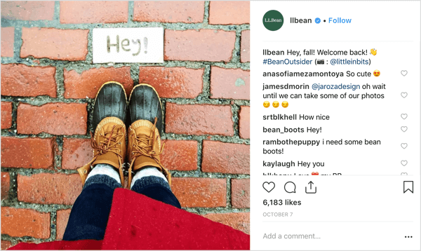 Météo d'automne, mode et filtres de l'Instagram de L.L. Bean.