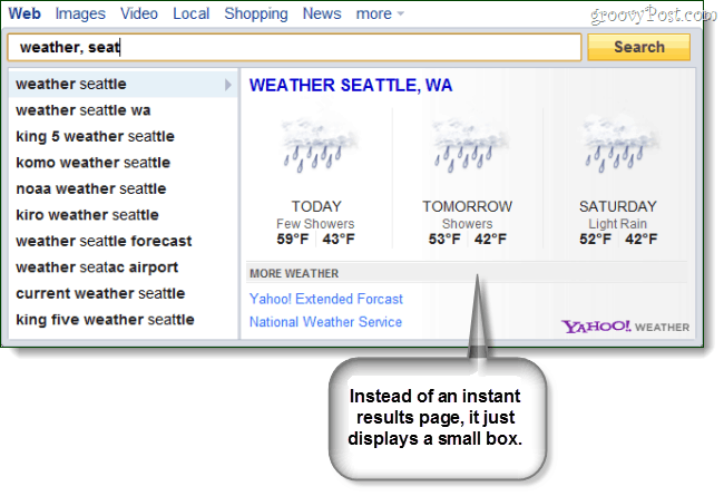 Yahoo Search Direct pour la météo
