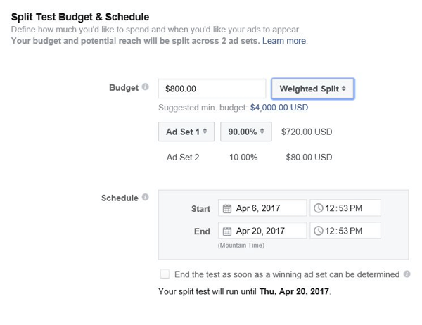 Facebook vous permet de contrôler le budget à allouer à chaque ensemble d'annonces.