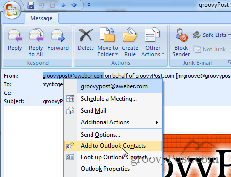 Ajouter aux contacts Outlook 2007