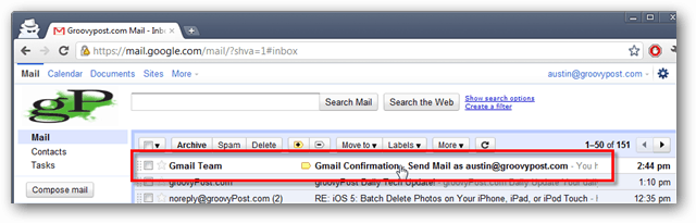 boîte de réception gmail - e-mail de vérification