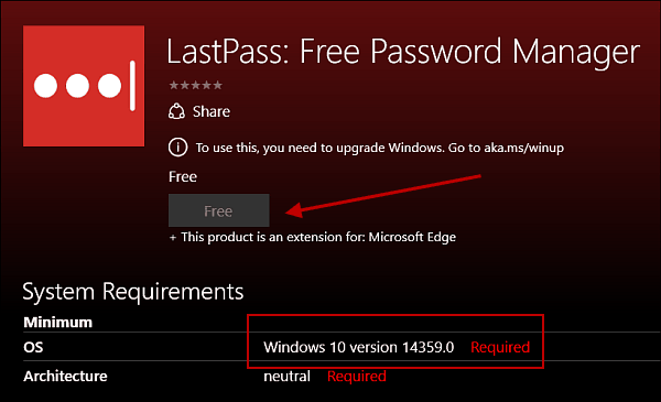 Extension LastPass pour Microsoft Edge sur Windows 10