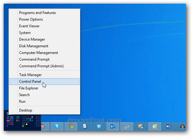 Panneau de configuration Windows 8 Power Menu