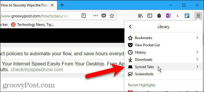 Sélectionnez les onglets synchronisés dans Firefox pour Windows
