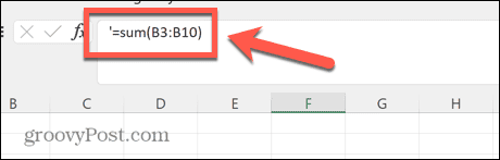 excel apostrophe en début de formule