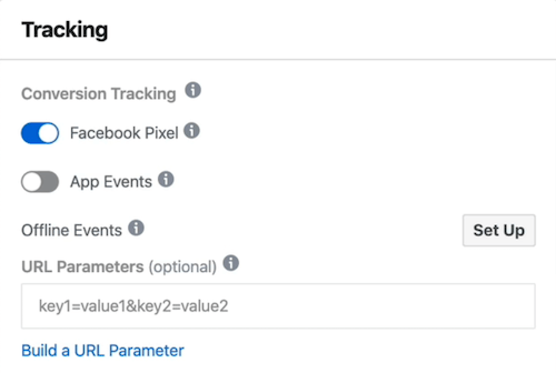 Option Facebook Pixel sélectionnée au niveau de l'annonce dans Facebook Ads Manager