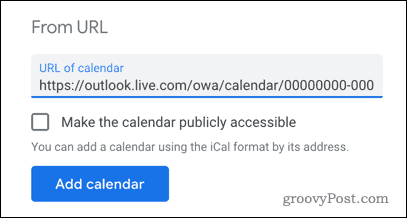 Ajout d'un calendrier Outlook à Google Agenda par URL