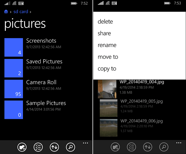 Application Fichiers Windows Phone 8-1