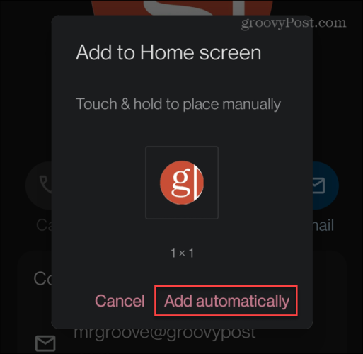 ajouter automatiquement un contact sur l'écran d'accueil Android