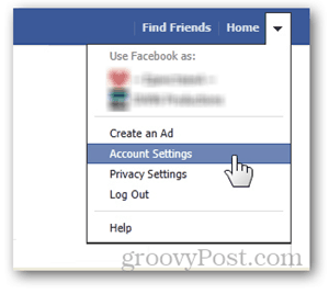 bouton de la page d'accueil de facebook paramètres du compte préférences nom d'utilisateur ensemble d'url