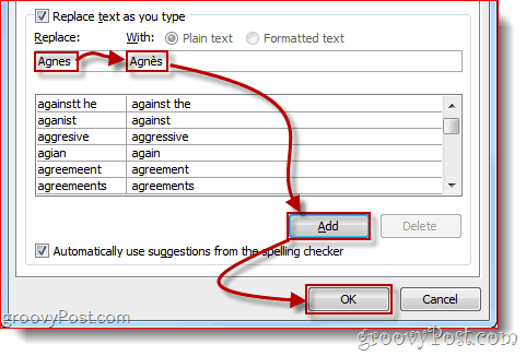 Options de correction automatique de Word 2010