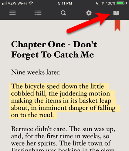 Appuyez sur l'icône de livre ouvert dans un livre électronique dans BookFusion pour iOS