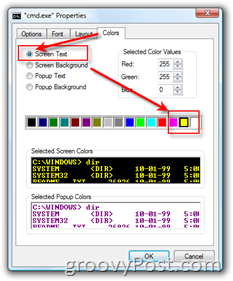 Personnaliser la taille et la couleur dans la fenêtre d'invite de commandes Windows