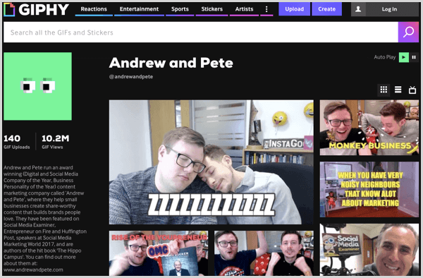 Andrew et Pete ont une collection de GIF sur Giphy.