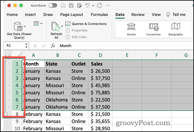 Groupe de lignes avec des contrôles dans Excel