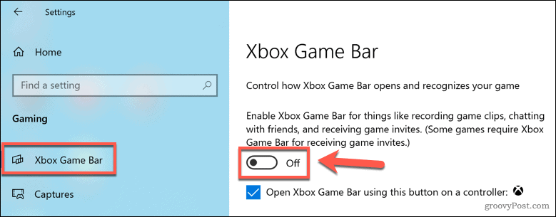 Désactivation de la barre de jeu Xbox dans Windows 10