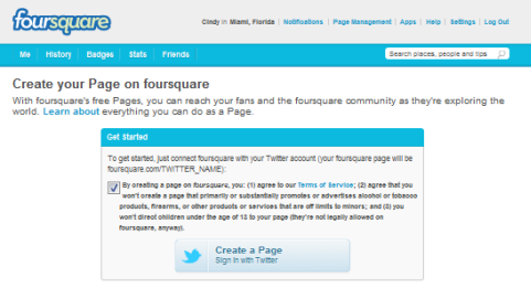 page entreprise foursquare