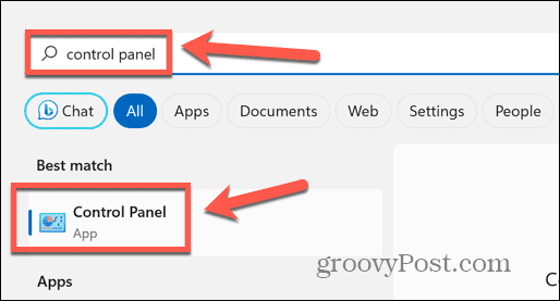 recherche dans le panneau de configuration windows 11