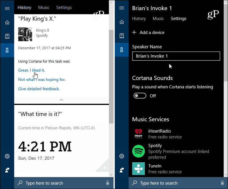 Paramètres d'appel de Cortana Windows 10