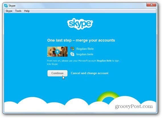 fusion de skype avec un compte Microsoft