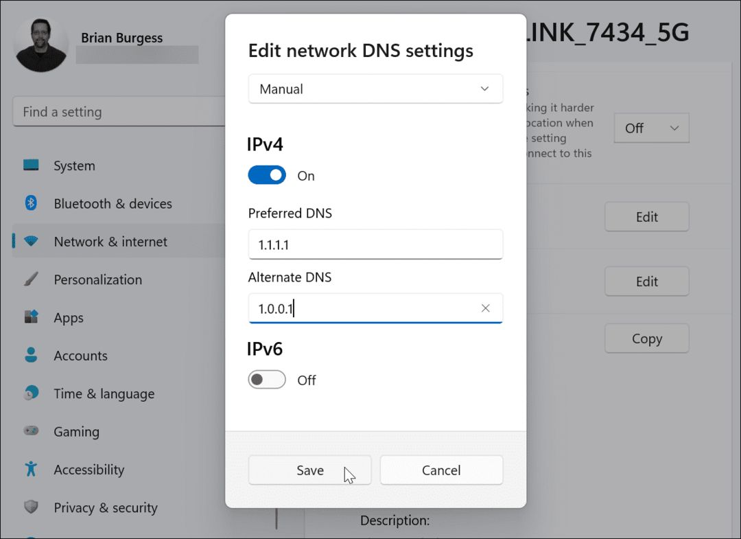 saisissez les paramètres DNS alternatifs